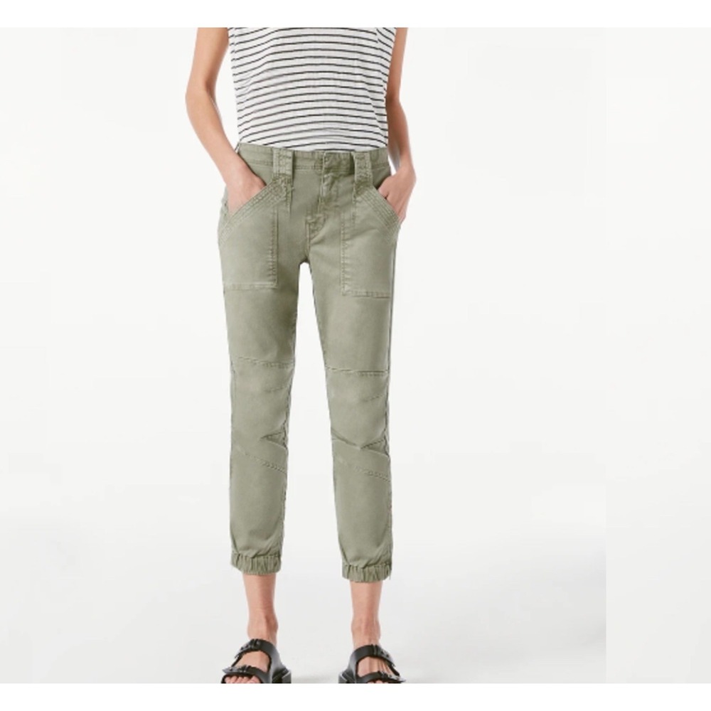 FRAME Trapunto Moto Pants Washed Faded Green Size 27 Utility Style Zipper Ankles